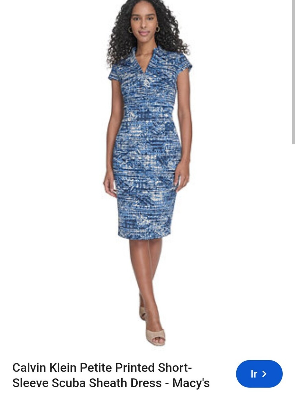 Calvin Klein Blue Printed Short-Sleeve Sheath Dress Size 6 stretch